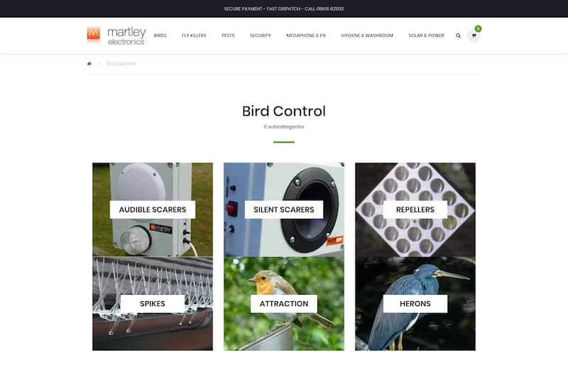 screenshot of Martley Electronics website