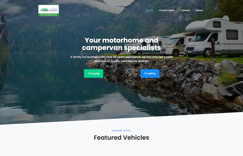 screenshot of Vale Motorcaravans website
